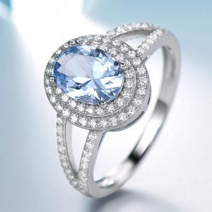 OVAL AQUAMARINE SKY BLUE CUBIC ZIRCONIA RING